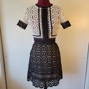 AQUA black and white lace overlay dress XS